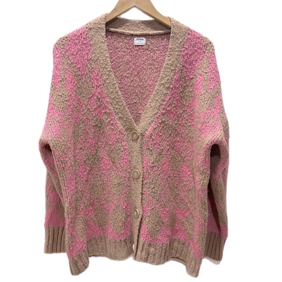 Cotton-on Super Soft and Fuzzy Cardigan Sweater in Pink and Tan Print Size Large - Picture 2 of 5